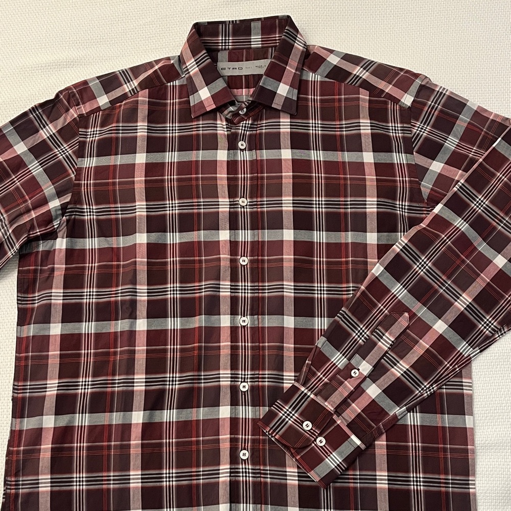 Etro Burgundy and Beige Plaid Shirt